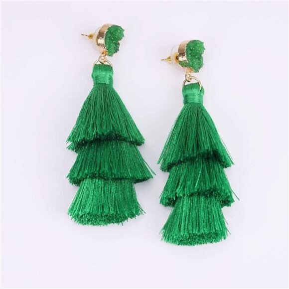 Tassel Earrings Layered Tiered Linear Drop Fashion Trending Earrings - Picture 3 of 6